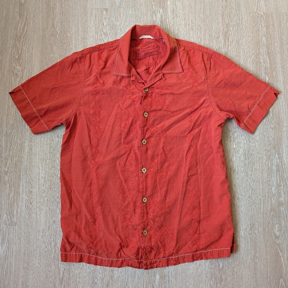 Tommy Bahama Shirt Men's Medium Leaf Print Silk Blend